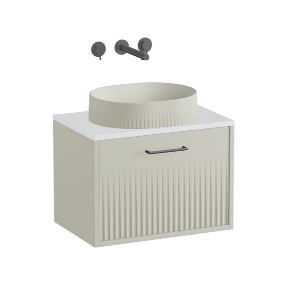 Vado Safari Fluted 600mm Cashmere Wall Hung Vanity Unit & Arctic Worktop