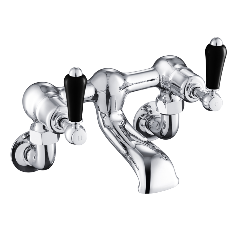 Photo of JTP Grosvenor Lever Chrome Wall Mounted Bath Filler - Black Lever Cutout