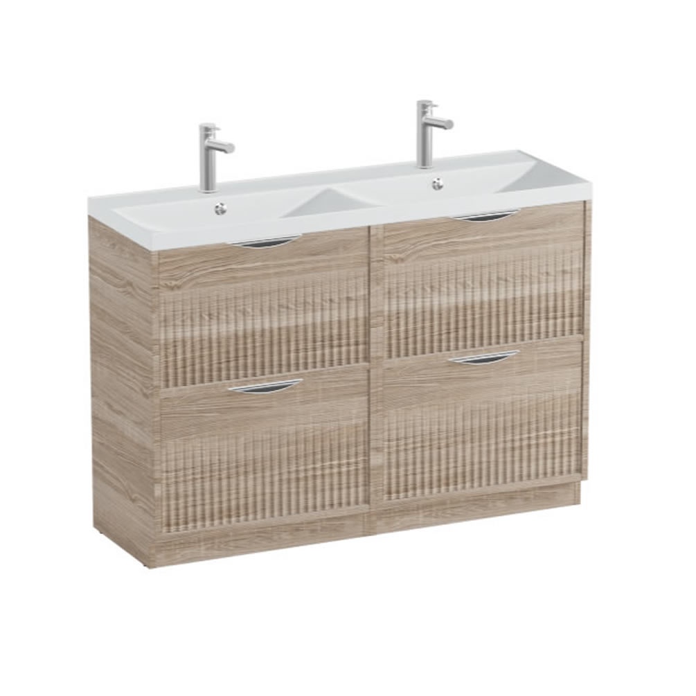 Vado Safari Fluted 1200mm Natural Oak Floorstanding Vanity Unit & Arctic White Basin
