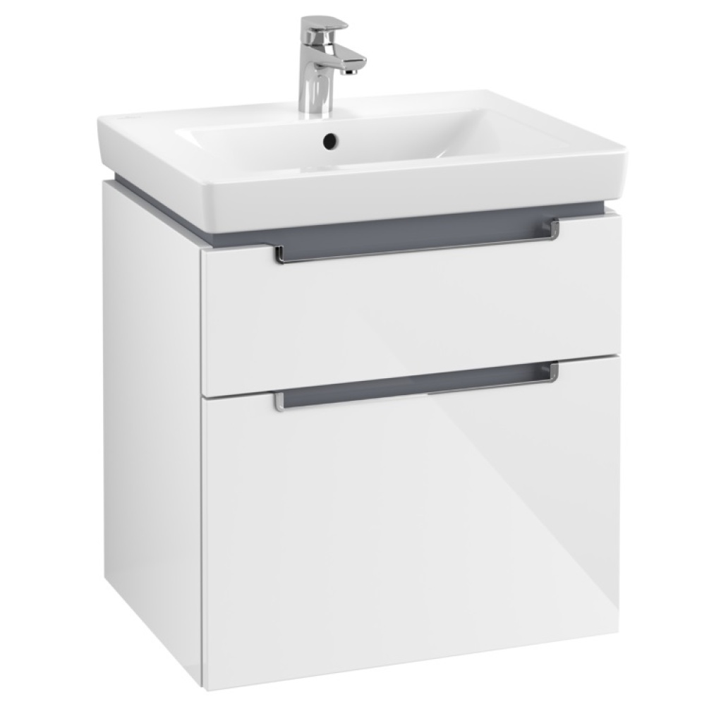 Product Cut out image of Villeroy and Boch Subway 2.0 600mm Double Drawer Vanity Unit Glossy White A90910DH