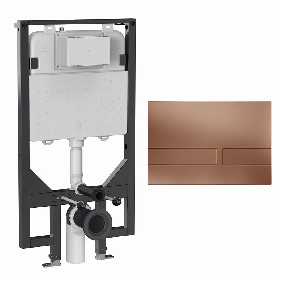 Cutout image of Crosswater 1140mm Ultra-Slim Wall-Hung Cistern Frame & Venue Brushed Bronze Dual Flush Plate