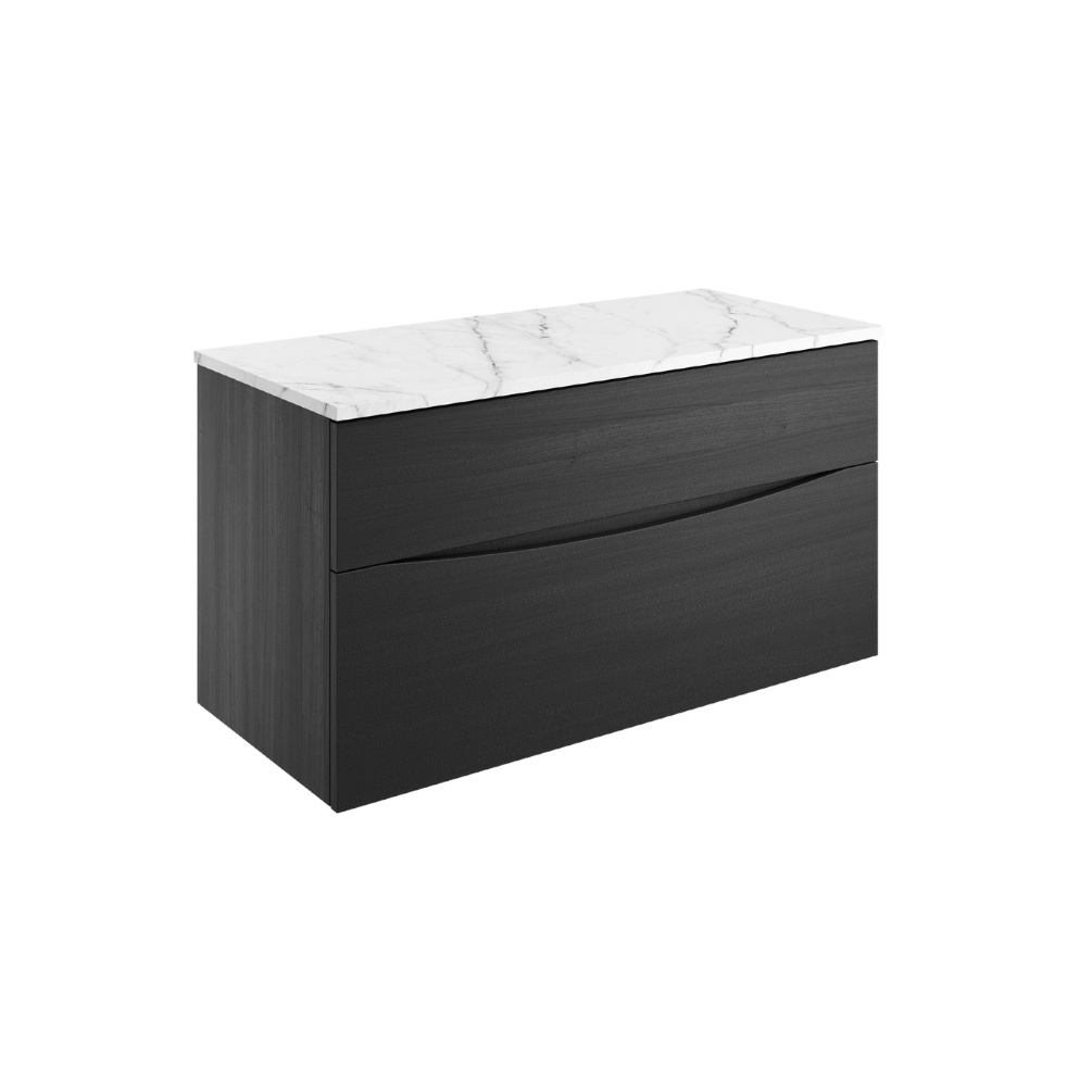 Product Cut out image of the Crosswater Glide II Steelwood 1000mm Double Drawer Unit with Carrara Marble Worktop