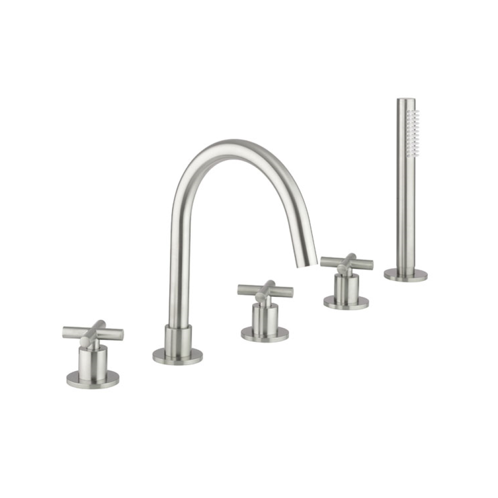 Photo of Crosswater MPRO Brushed Stainless Steel Crosshead Bath 5 Hole Set Cutout