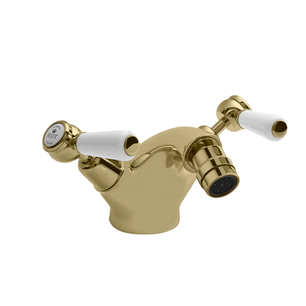 BC Designs Victrion Brushed Gold Lever Bidet Mixer & Waste Cut Out