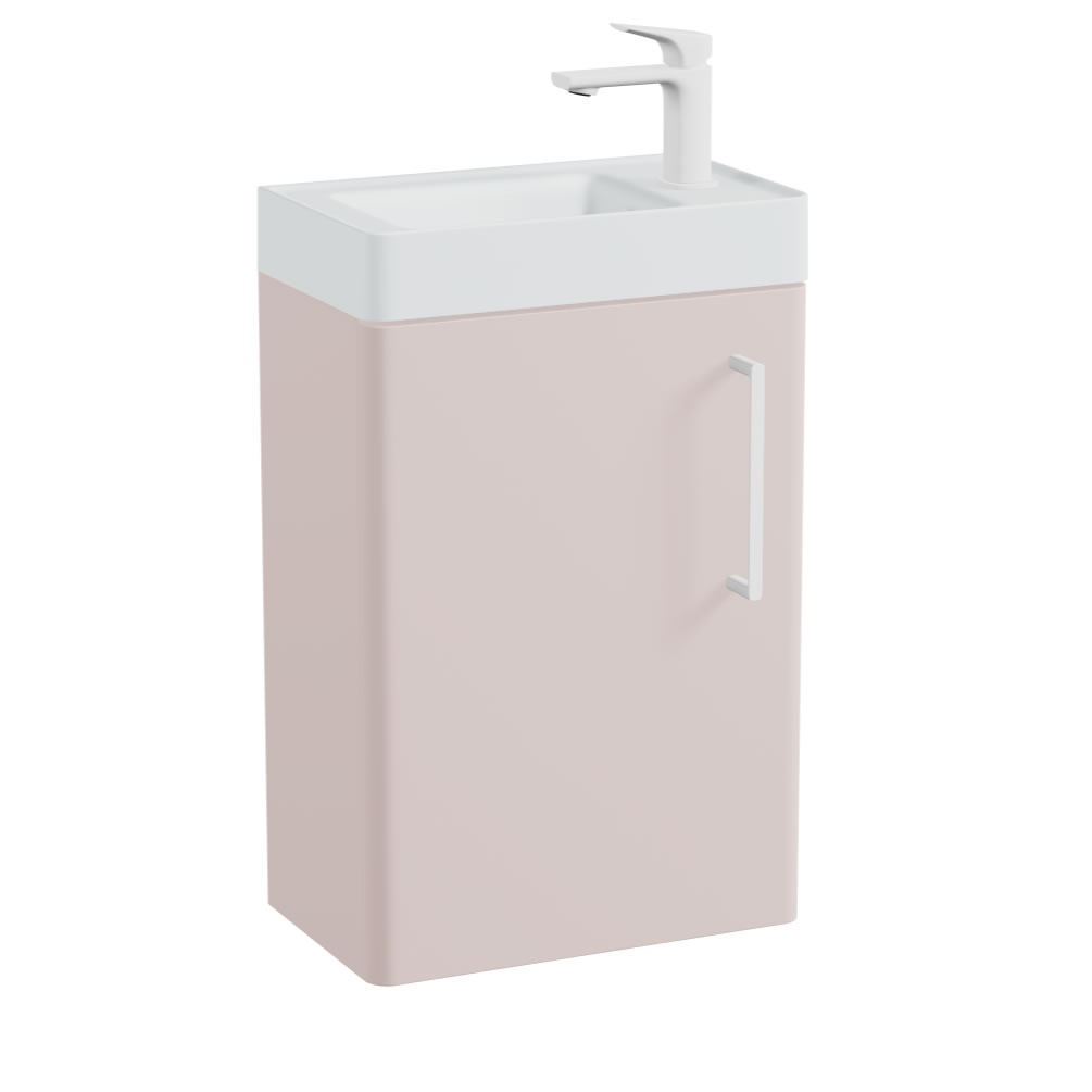 Vado Cameo 400mm Pink Clay Wall Mounted Vanity Unit & Arctic White Basin - Right Hand