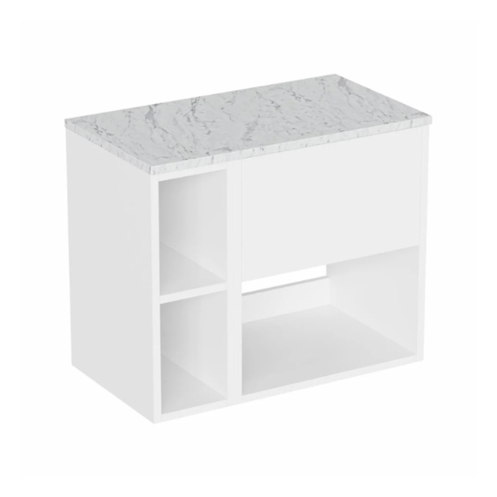 Cut out image of the Britton Hackney Glossy White 700mm Wall Hung Vanity Unit with Worktop & Shelf Unit