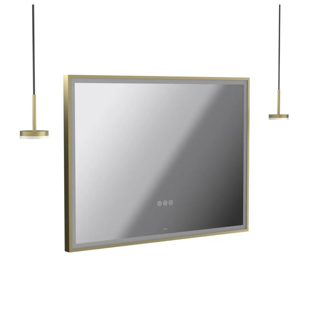 Vado Safari Satin Brass 800mm Illuminated Mirror With 2 Pendant Disc Lights