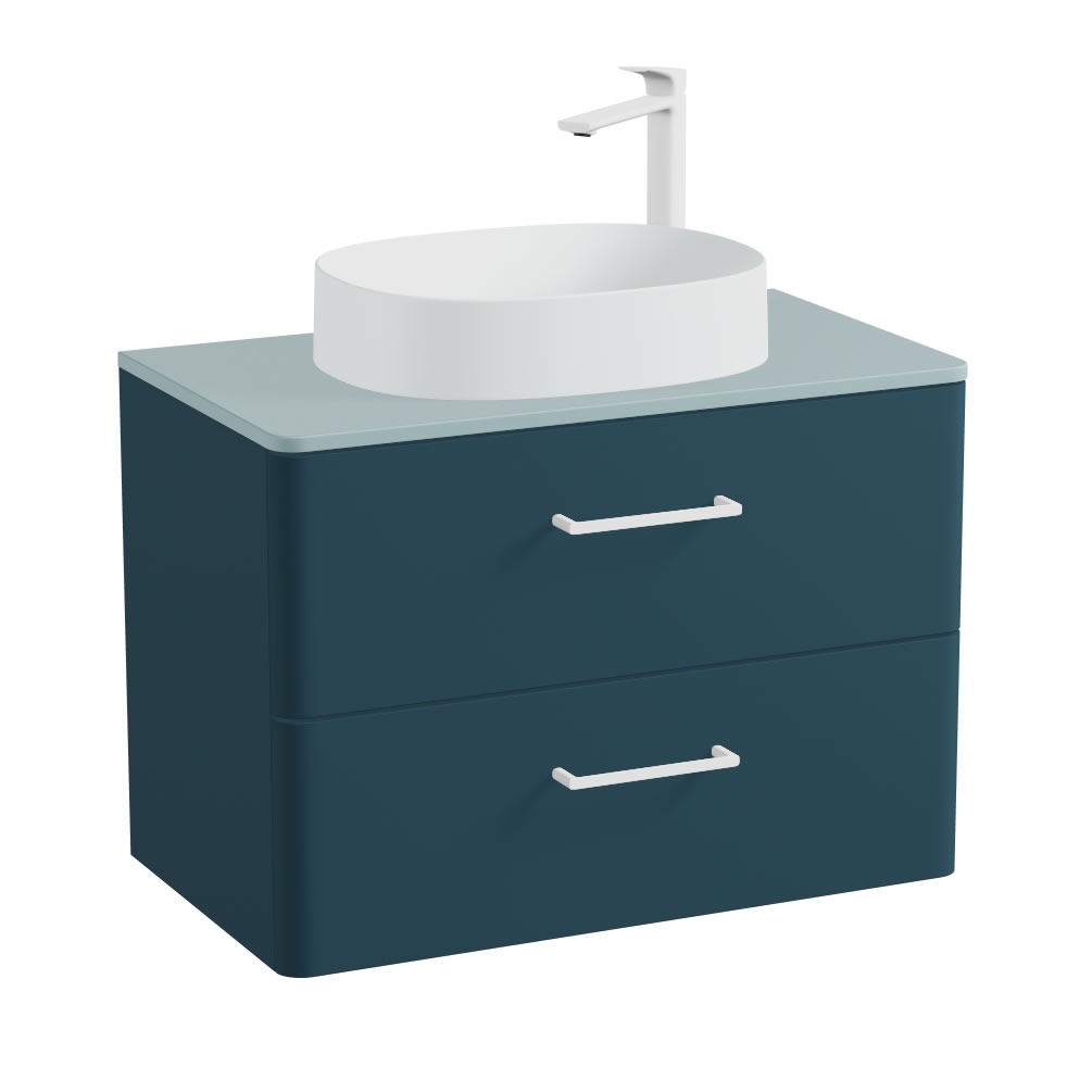 Vado Cameo 800mm Atlantic Blue Wall Hung 2 Drawer Vanity Unit, Cove Blue Worktop & Arctic Basin