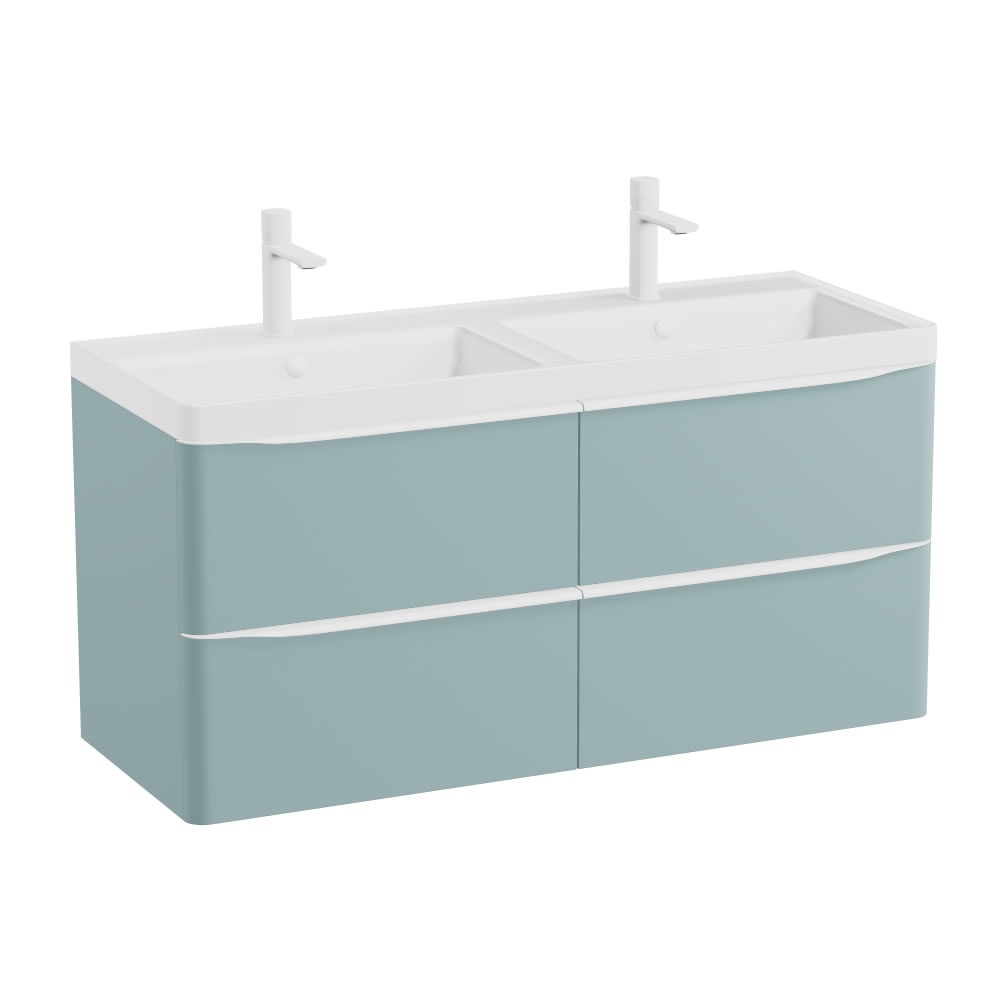 Vado Cameo 1200mm Cove Blue 4 Drawer Wall Hung Vanity Unit & Arctic White Basin