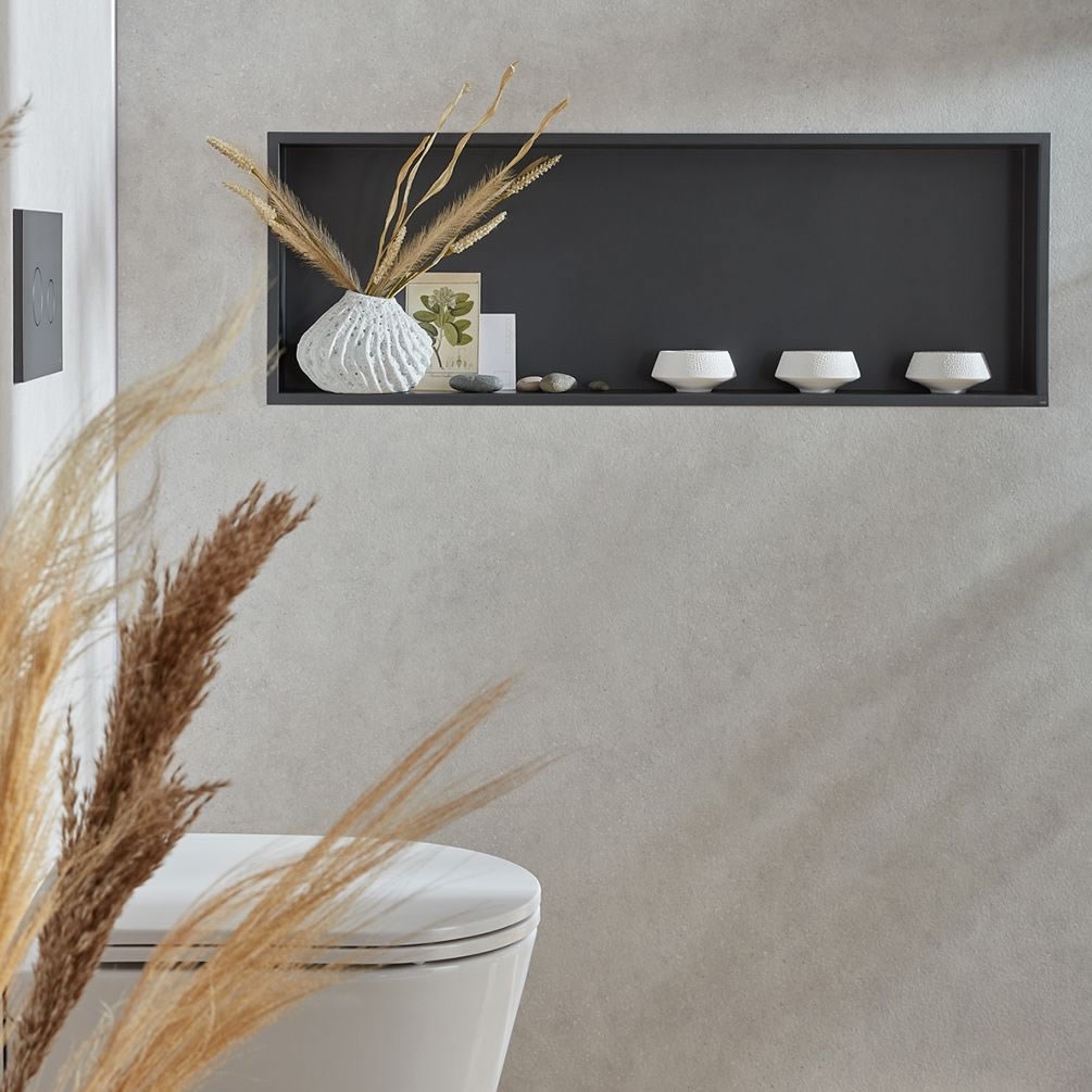Vado Muse 923 x 323mm Pewter Shower Niche - Lifestyle Image