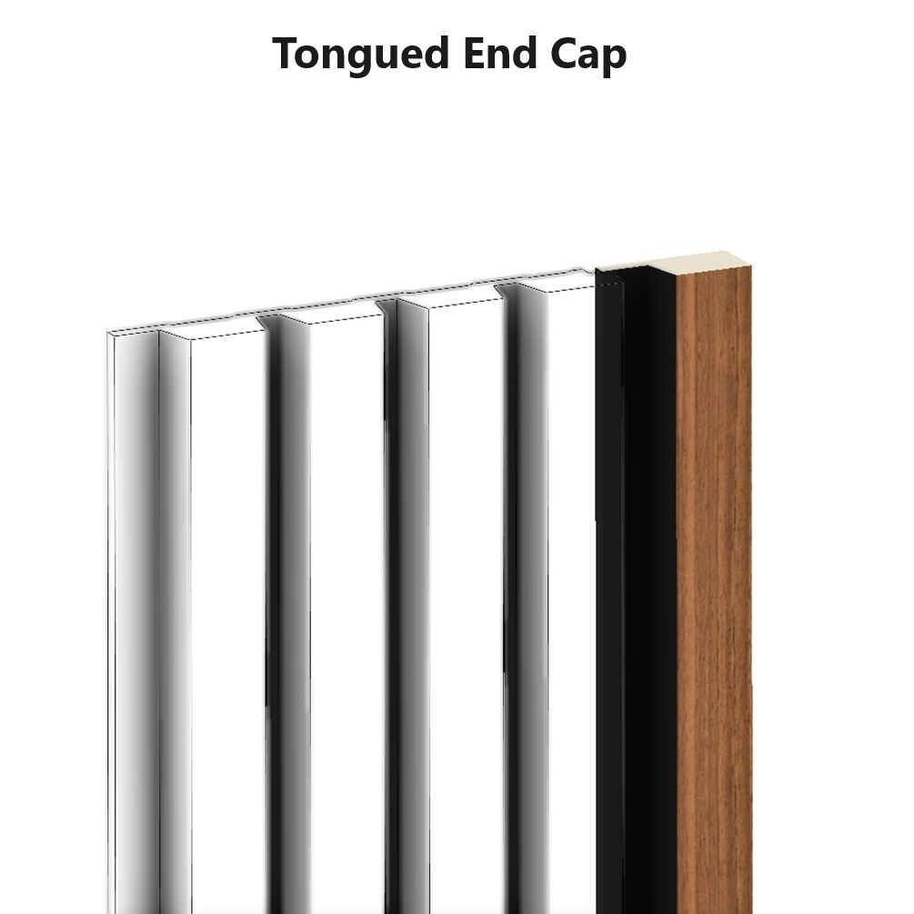 Product image of Camden Walnut and Black Slatted Wall Panel End Cap Trim Tongued Finish SAN110