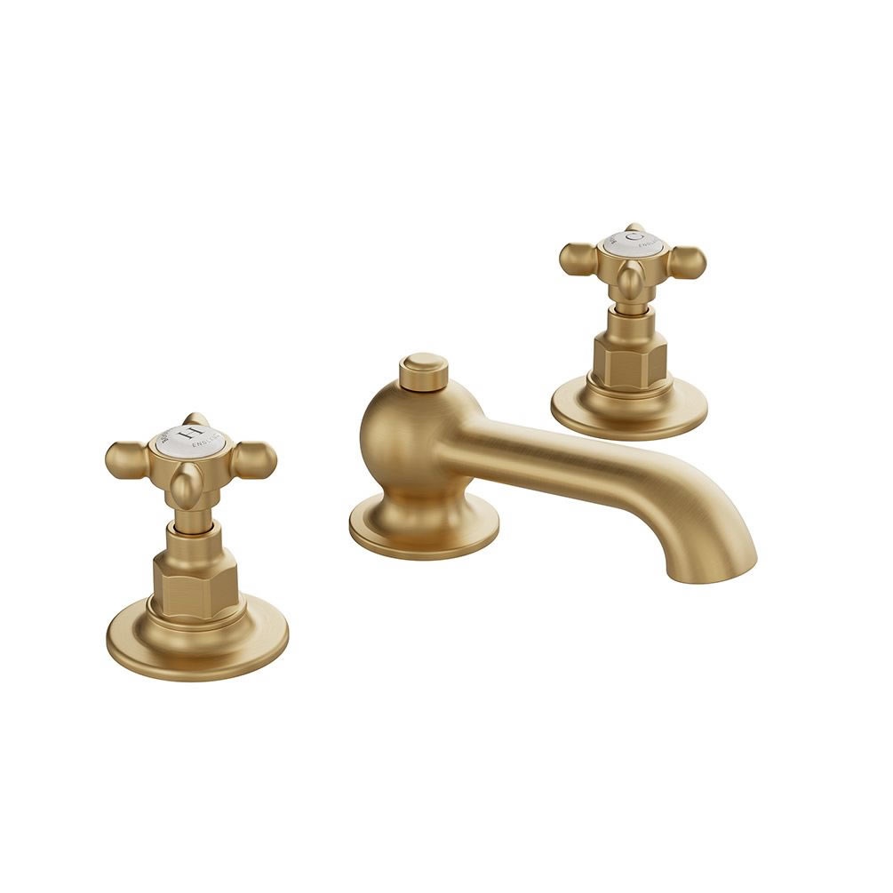 Booth & Co. Axbridge White Cross Brushed Brass 3 Tap Hole Basin Mixer