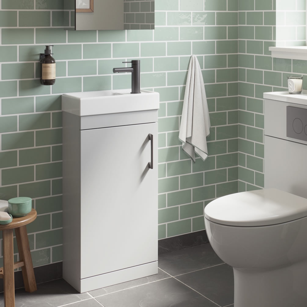 Tavistock Kew 400mm Matt Light Grey Cloakroom Vanity Unit & Basin - Lifestyle