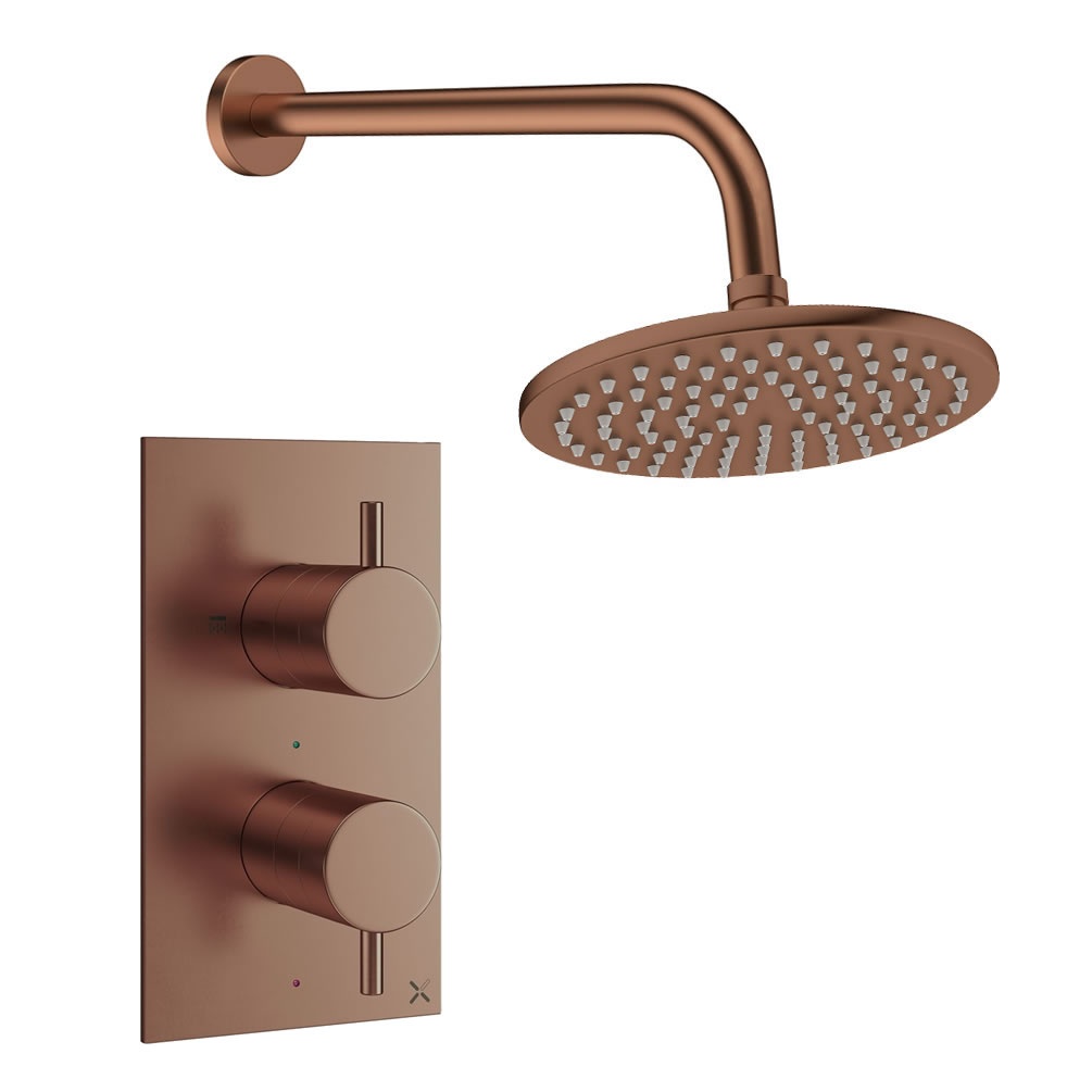 Cutout image of Crosswater Design Brushed Bronze Single Outlet Rainfall Shower Set