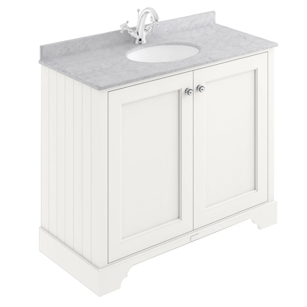 Bayswater Pointing White 1000mm 2 Door Vanity Unit & Grey 1TH Worktop