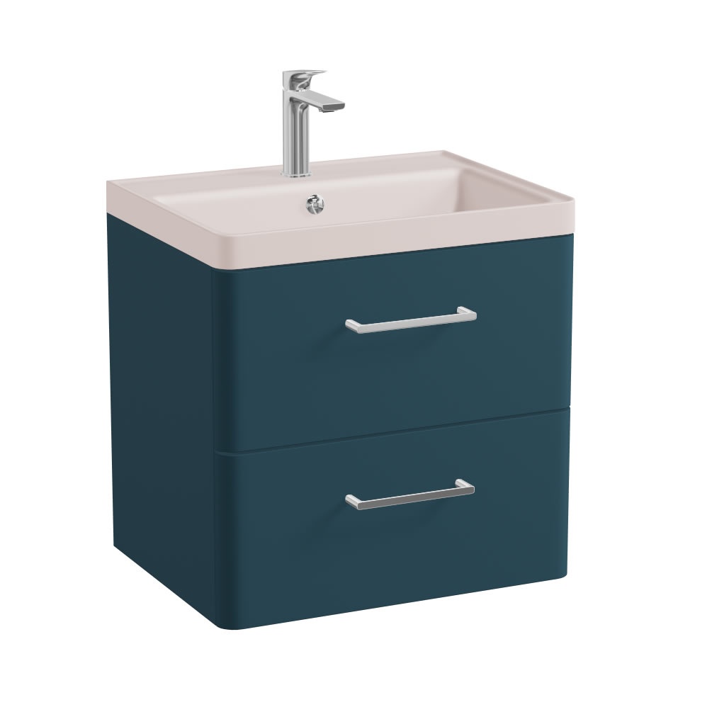 Vado Cameo 600mm Atlantic Blue Wall Hung 2 Drawer Vanity Unit & Pink Clay Basin