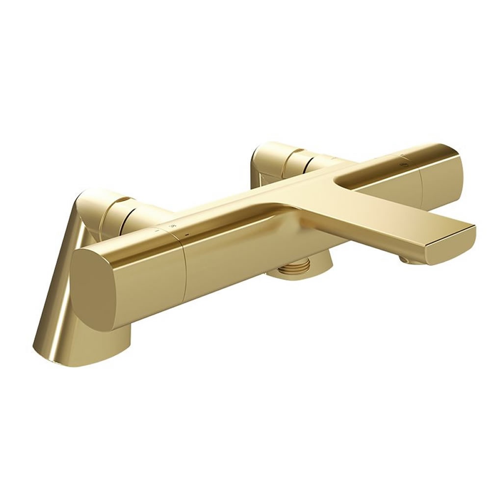 Vado Cameo Leverless Satin Brass Exposed Thermostatic Deck Mounted Bath Shower Mixer