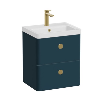 Vado Cameo 500mm Atlantic Blue Wall Hung 2 Drawer Vanity Unit & White Ceramic Basin