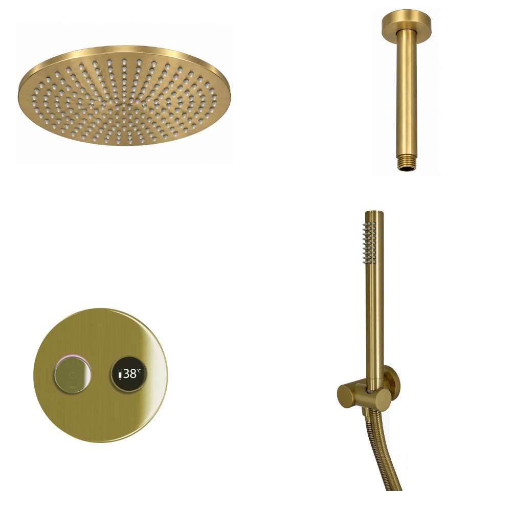 Ted Togo Brushed Brass Round Valve Ceiling Arm Cut Out