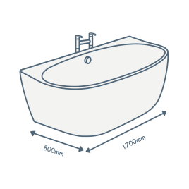 iconography image of a bathtub with 1700mm length text and 800mm width text illustrating this sized bath
