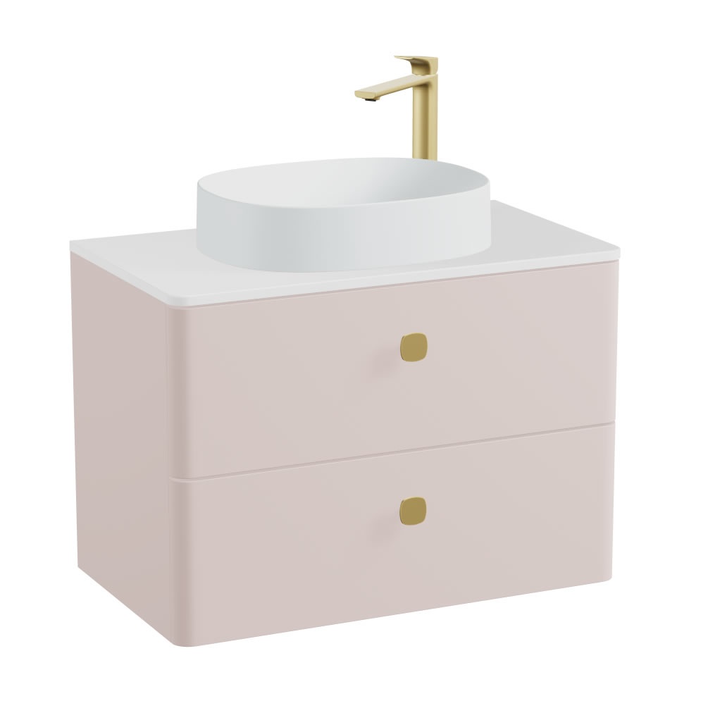 Vado Cameo 800mm Pink Clay Wall Hung 2 Drawer Vanity Unit, Gloss Worktop & Arctic Basin