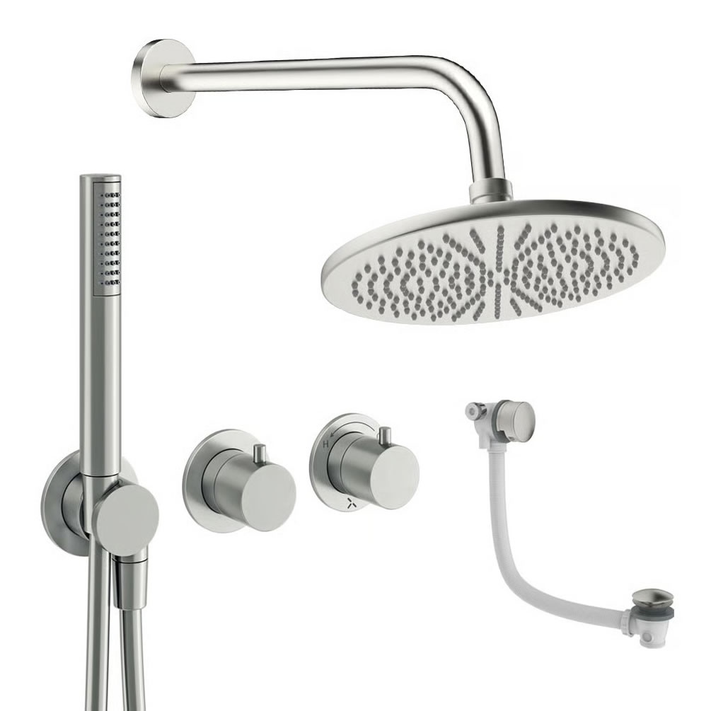 Cutout image of Crosswater Module Brushed Nickel Triple Outlet Shower Bath Set