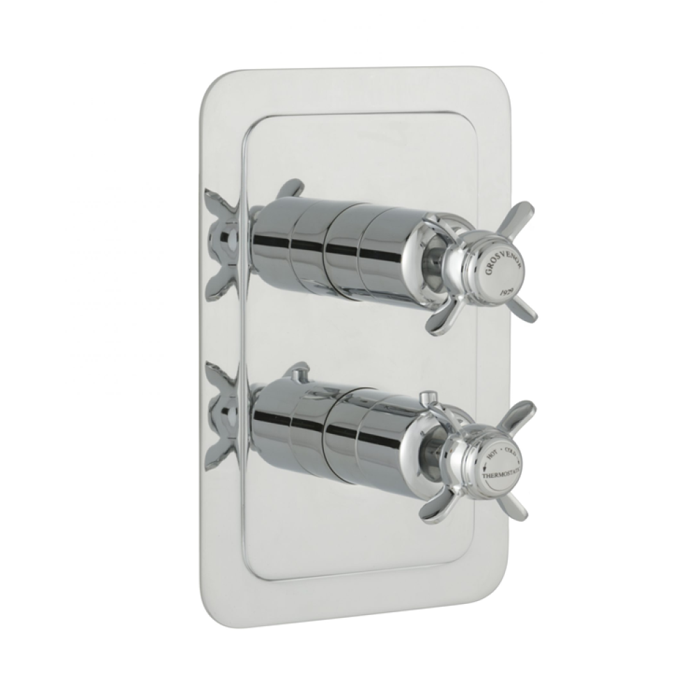 Photo of JTP Grosvenor Pinch Chrome Twin Outlet Thermostatic Shower Valve - White Indices
