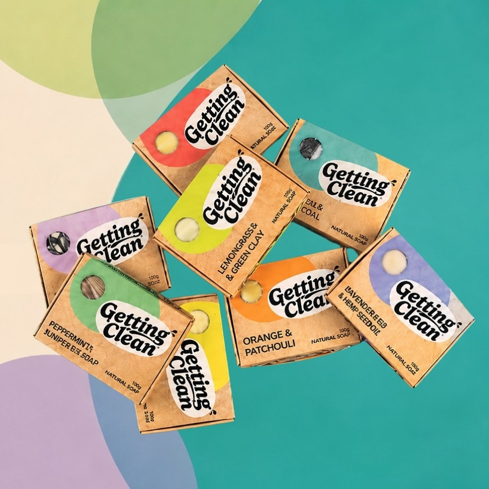 product image of getting clean soap boxes on coloured background