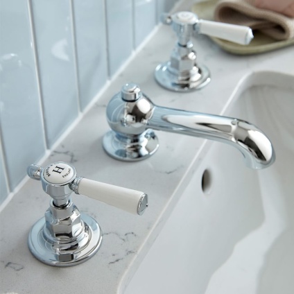 Booth & Co. Axbridge Lever Chrome 3 Tap Hole Basin Mixer With Pop Up Waste - Lifestyle Image