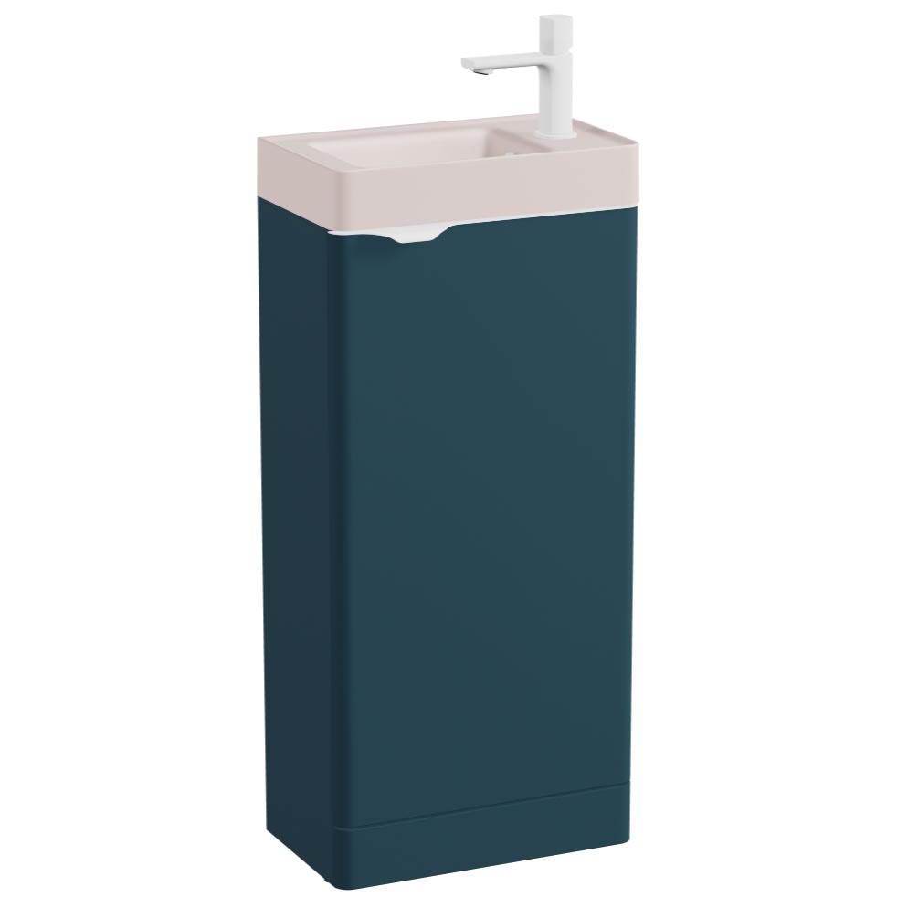 Vado Cameo Atlantic Blue 400mm Floorstanding Vanity Unit & Pink Clay Basin - Right Hand