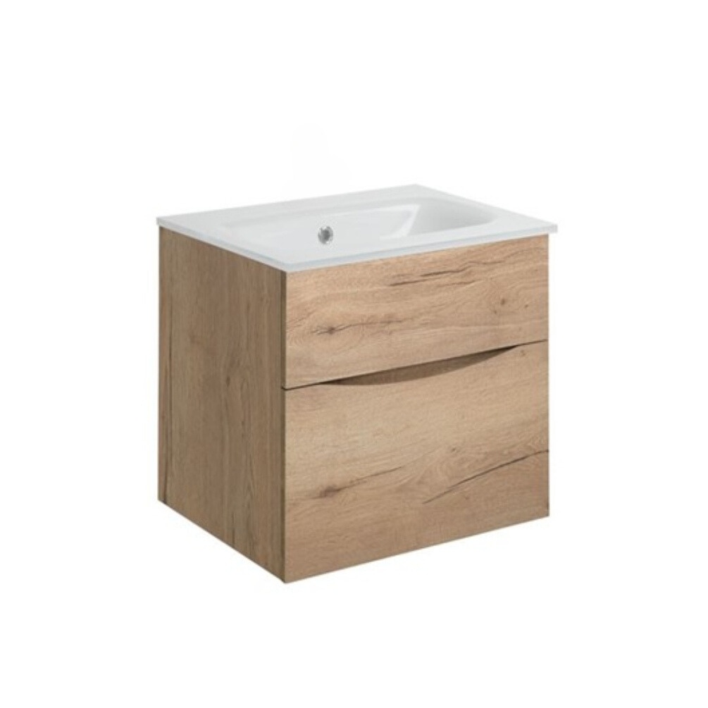 Product Cut out image of the Crosswater Glide II Windsor Oak 500mm Double Drawer Unit with Ice White Glass 0 Tap Hole Basin