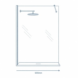 iconography image of a 500mm wide shower screen illustrating 500mm screens, enclosures, and doors
