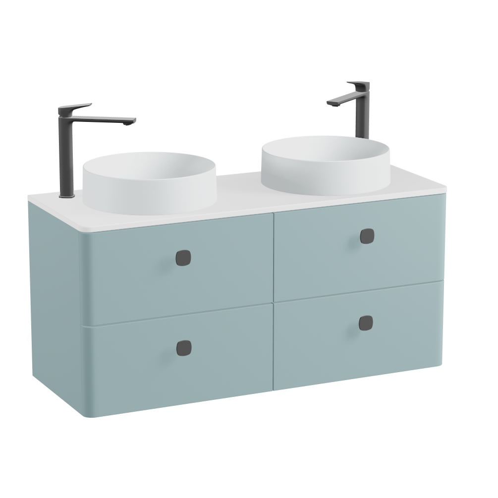 Vado Cameo 1200mm Cove Blue Wall Hung Vanity Unit, Gloss White Worktop & Arctic Basin