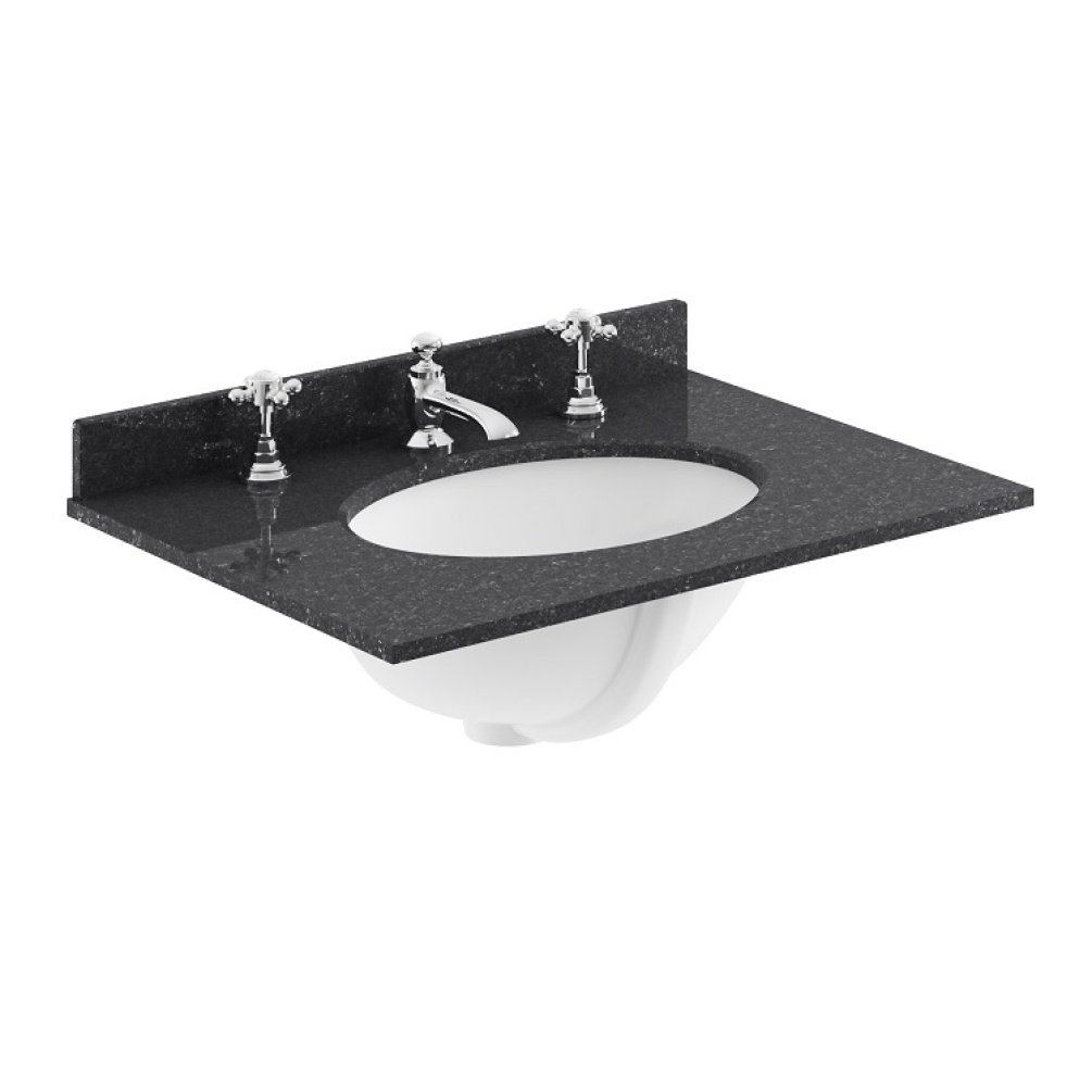 Product cut out image of BAYC224 Bayswater Black Marble 600mm 3 Tap Hole Worktop