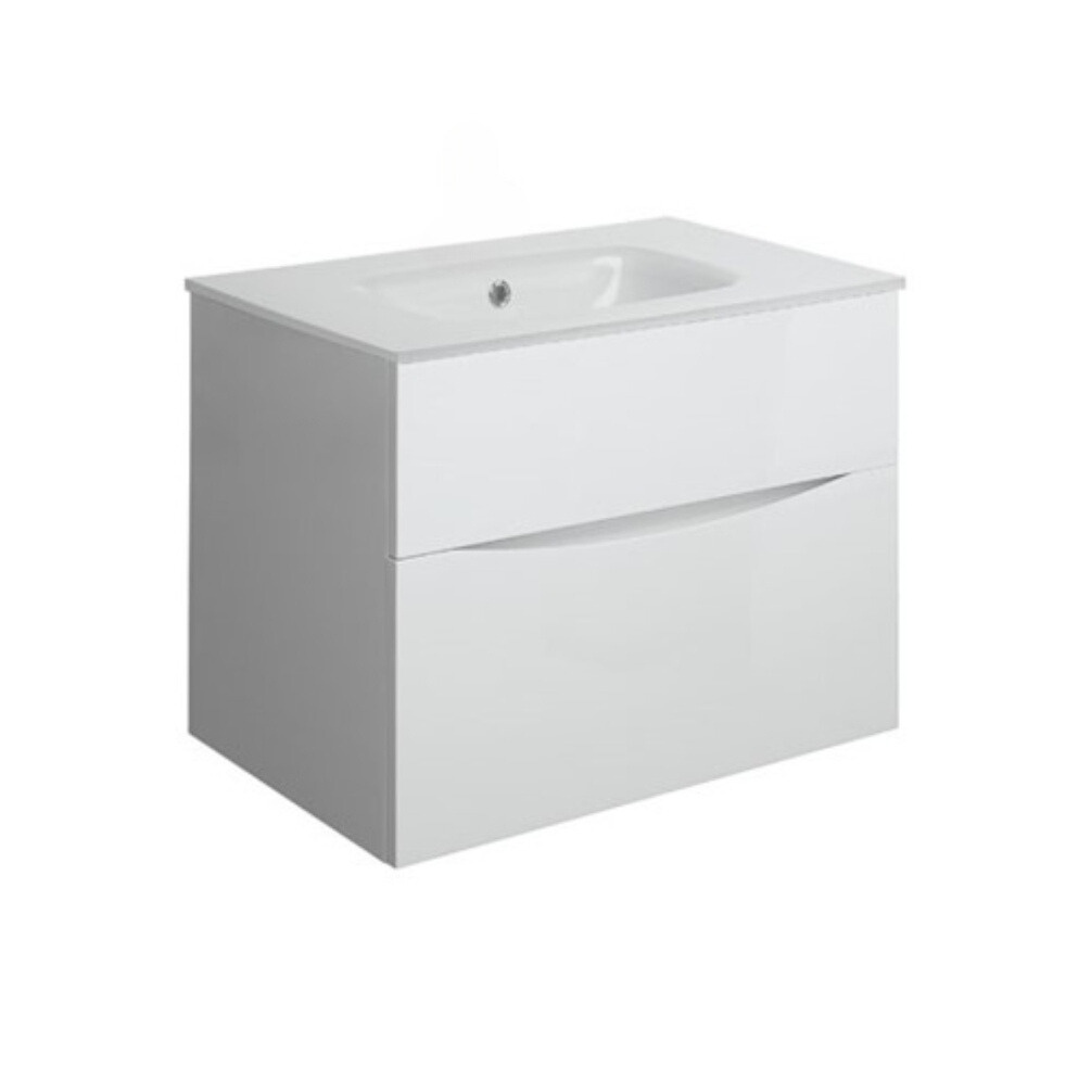 Product Cut out image of the Crosswater Glide II White Gloss 700mm Double Drawer Unit with Ice White Glass 0 Tap Hole Basin