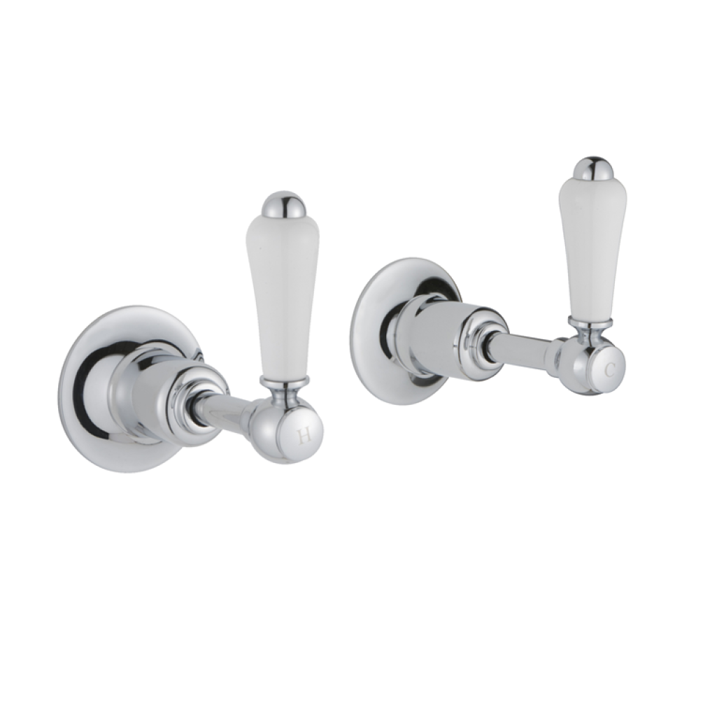Photo of JTP Grosvenor Lever Chrome Wall Mounted Valves - White Lever Cutout