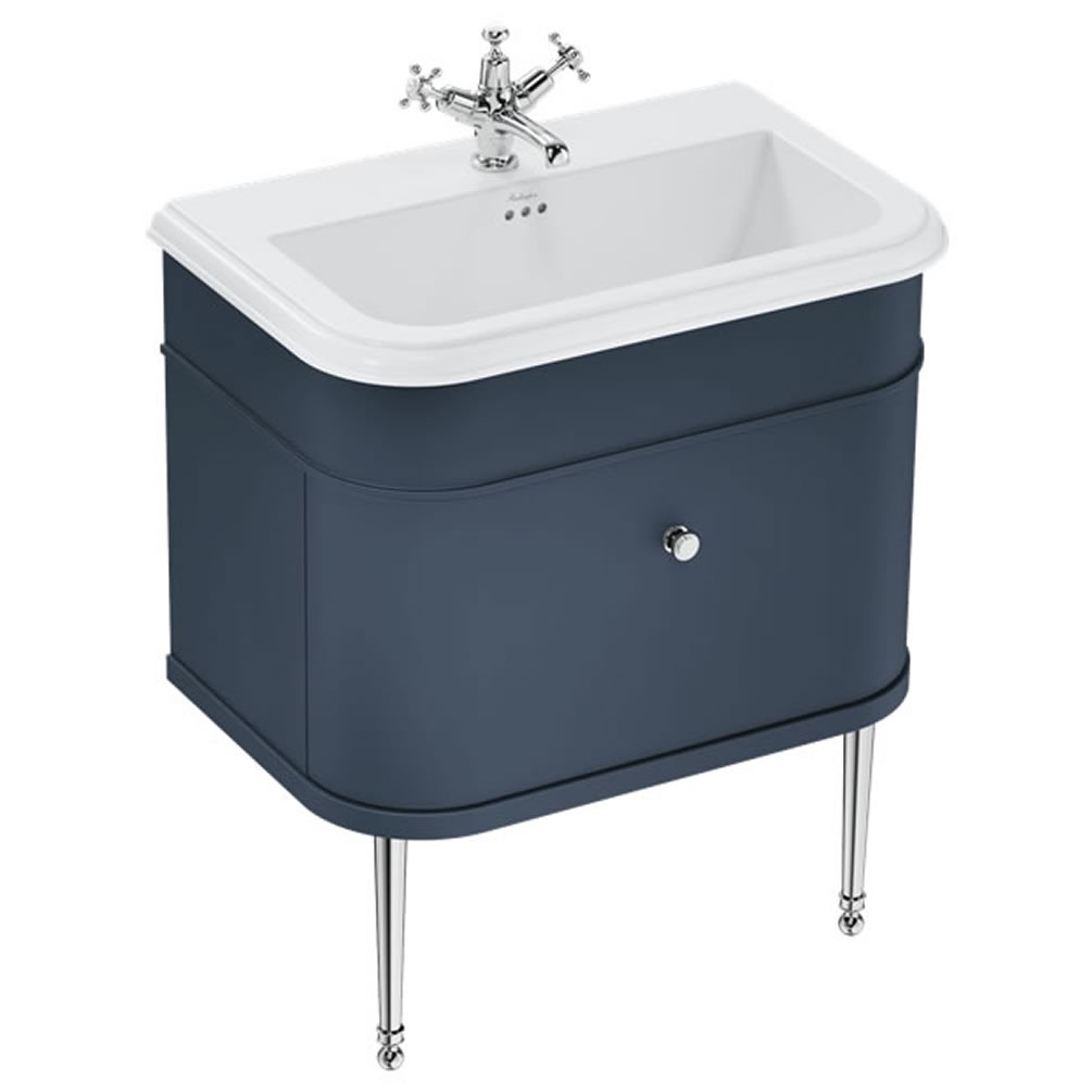 Burlington Chalfont 750mm Basin & Blue Vanity Unit With Chrome Legs