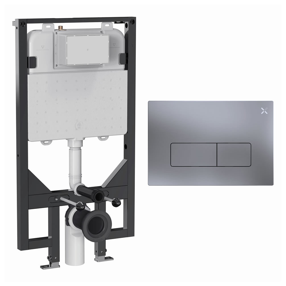 Cutout image of Crosswater 1140mm Slim Wall-Hung Cistern Frame & MPRO Brushed Nickel Dual Flush Plate