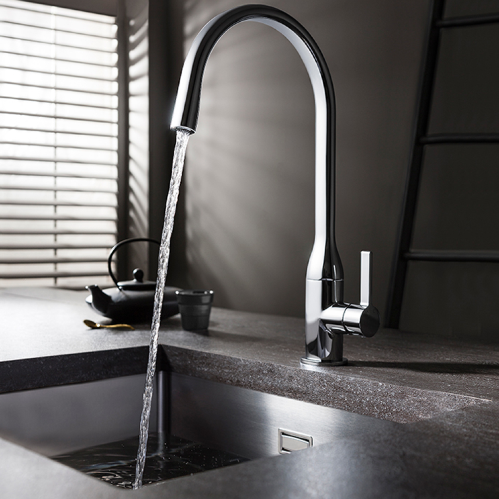 Product Lifestyle image of the Crosswater Svelte Side Lever Kitchen Mixer