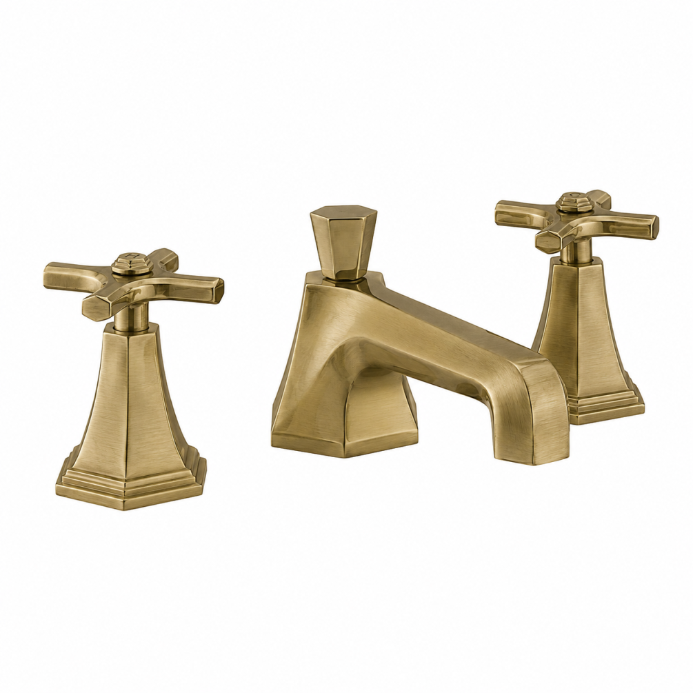 Cut out image of the Crosswater Waldorf Brushed Brass 3 Tap Hole Crosshead Deck Mounted Basin Mixer