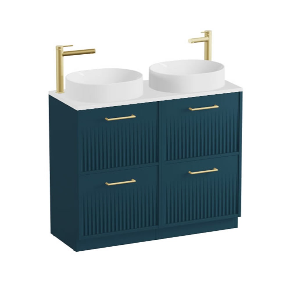 Vado Safari Fluted 1000mm Atlantic Blue Floorstanding Vanity Unit & Gloss Worktop