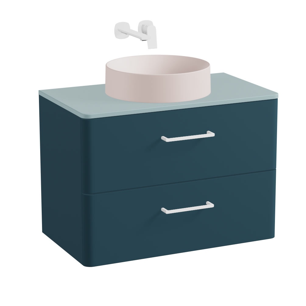 Vado Cameo 800mm Atlantic Blue Wall Hung 2 Drawer Vanity Unit, Cove Blue Worktop & Pink Basin