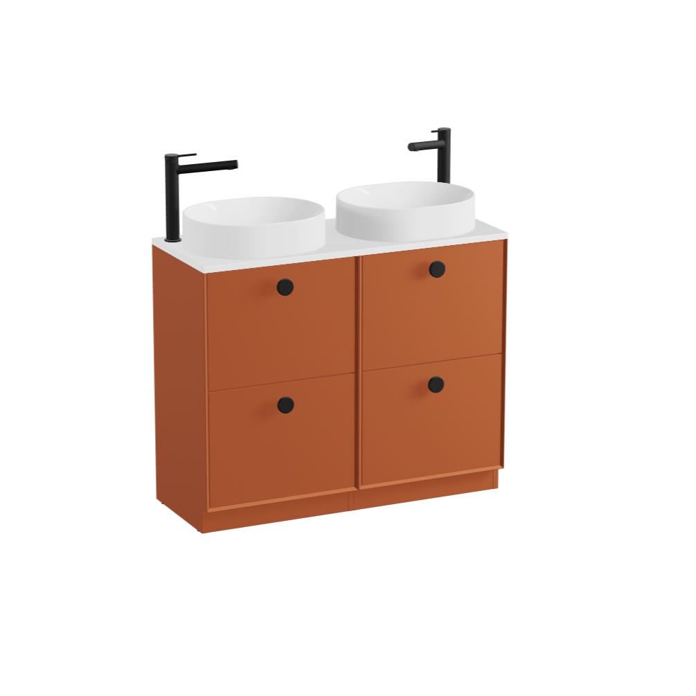 Vado Safari Smooth 1000mm Terracotta Floorstanding Vanity Unit & Gloss White Worktop