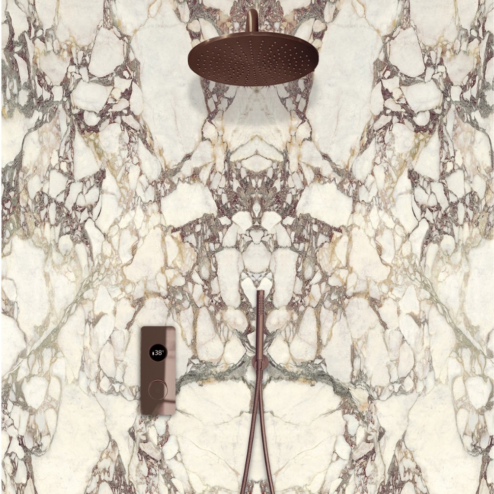 TED TOGO Brushed Bronze Dual Outlet Digital Rainfall Shower Set Lifestyle 1