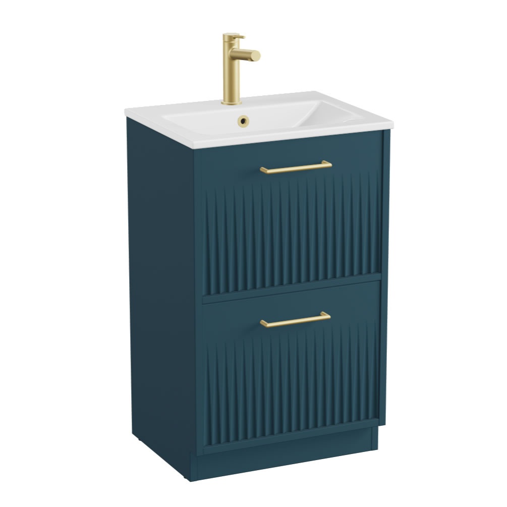 Vado Safari Fluted 500mm Atlantic Blue Floorstanding Vanity Unit & Ceramic Basin