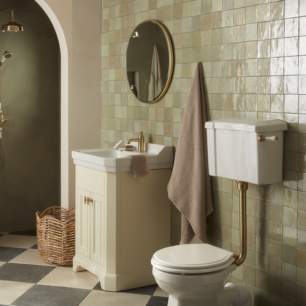 Tavistock Vitoria 600mm Matt Linen White Freestanding Unit & Basin - Lifestyle Image 1