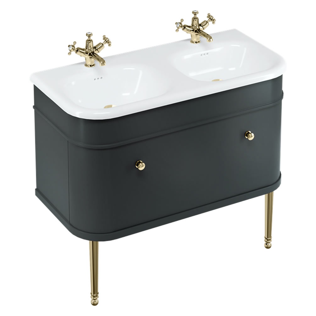 Burlington Chalfont 1000mm Double Basin With Matt Black Unit & Gold Legs