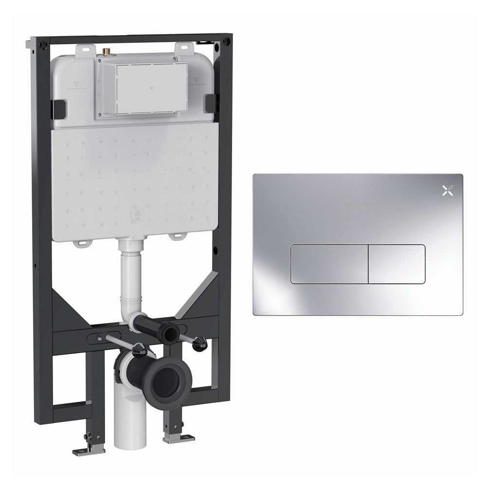 Cutout image of Crosswater 1140mm Slim Wall-Hung Cistern Frame & MPRO Chrome Dual Flush Plate