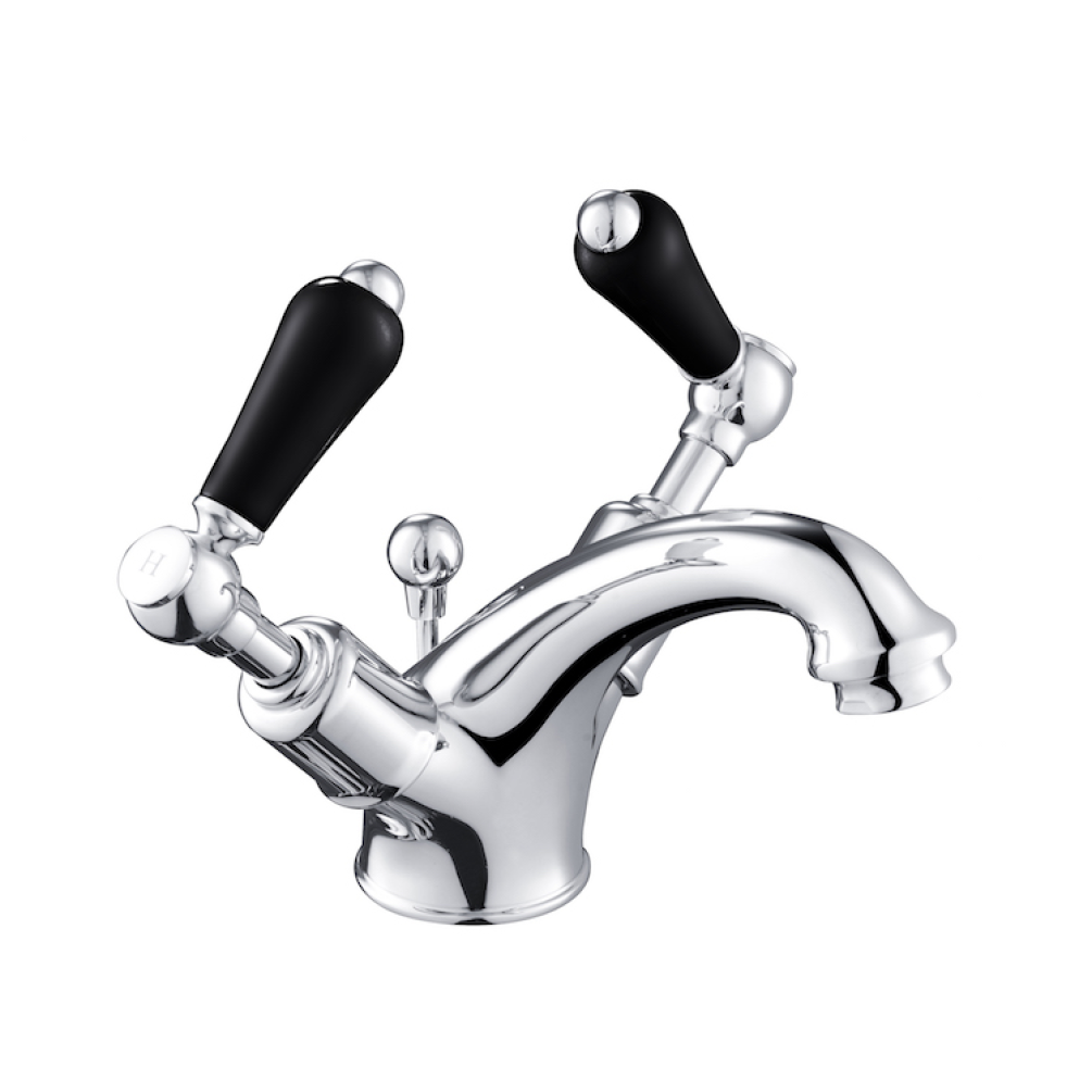 Photo of JTP Grosvenor Lever Chrome Mono Basin Mixer with Pop Up Waste - Black Levers