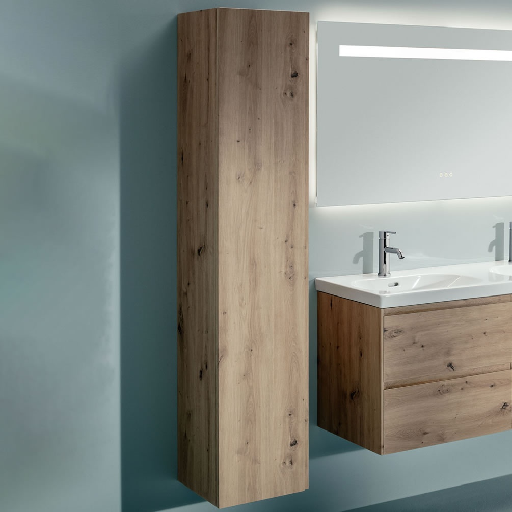 Lifestyle image of Laufen Lani Wild Oak Tall Wall-Hung Cabinet